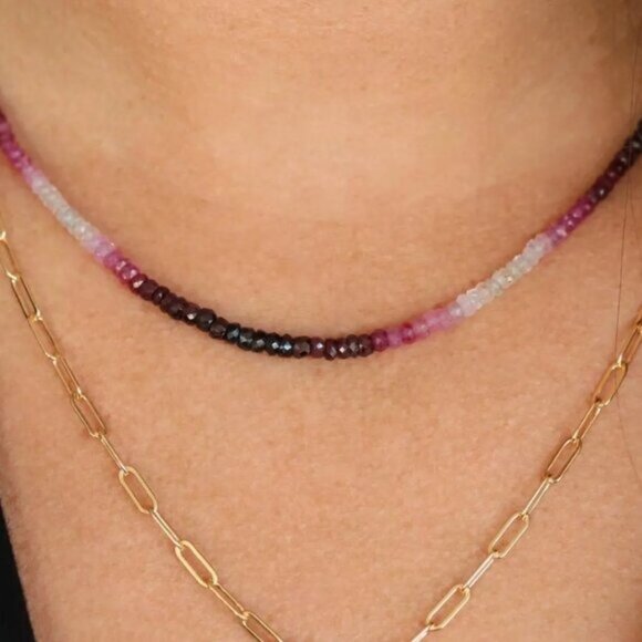 Gorgeous GENIUINE Ruby Jewelry Set Beaded Necklace & Bracelet Non Tarnish Gold - Picture 8 of 14